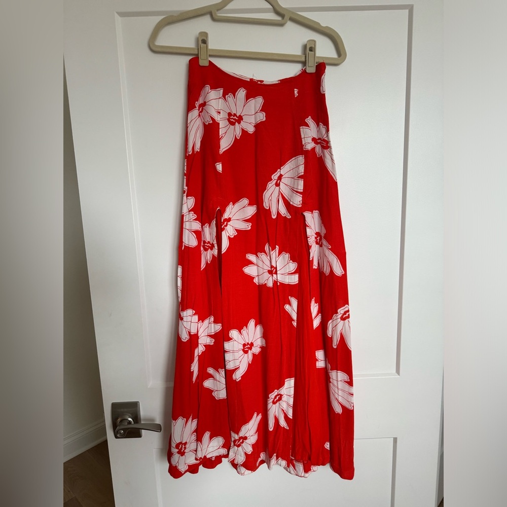 Anthropologie orange skirt with white flowers